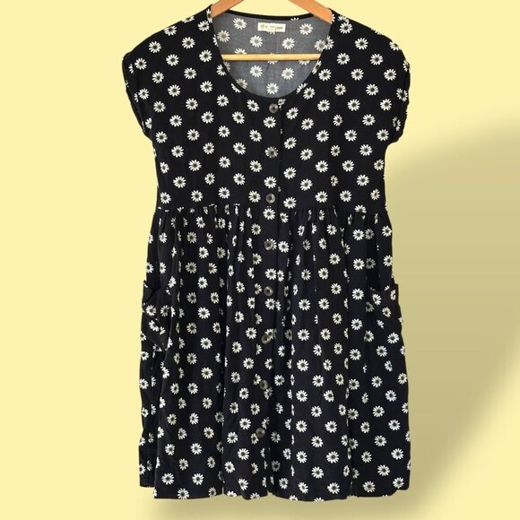 Tucker‎ & Tate Girls Black White Daisy Floral Dress Boho Lagenlook Size Large - Picture 1 of 8